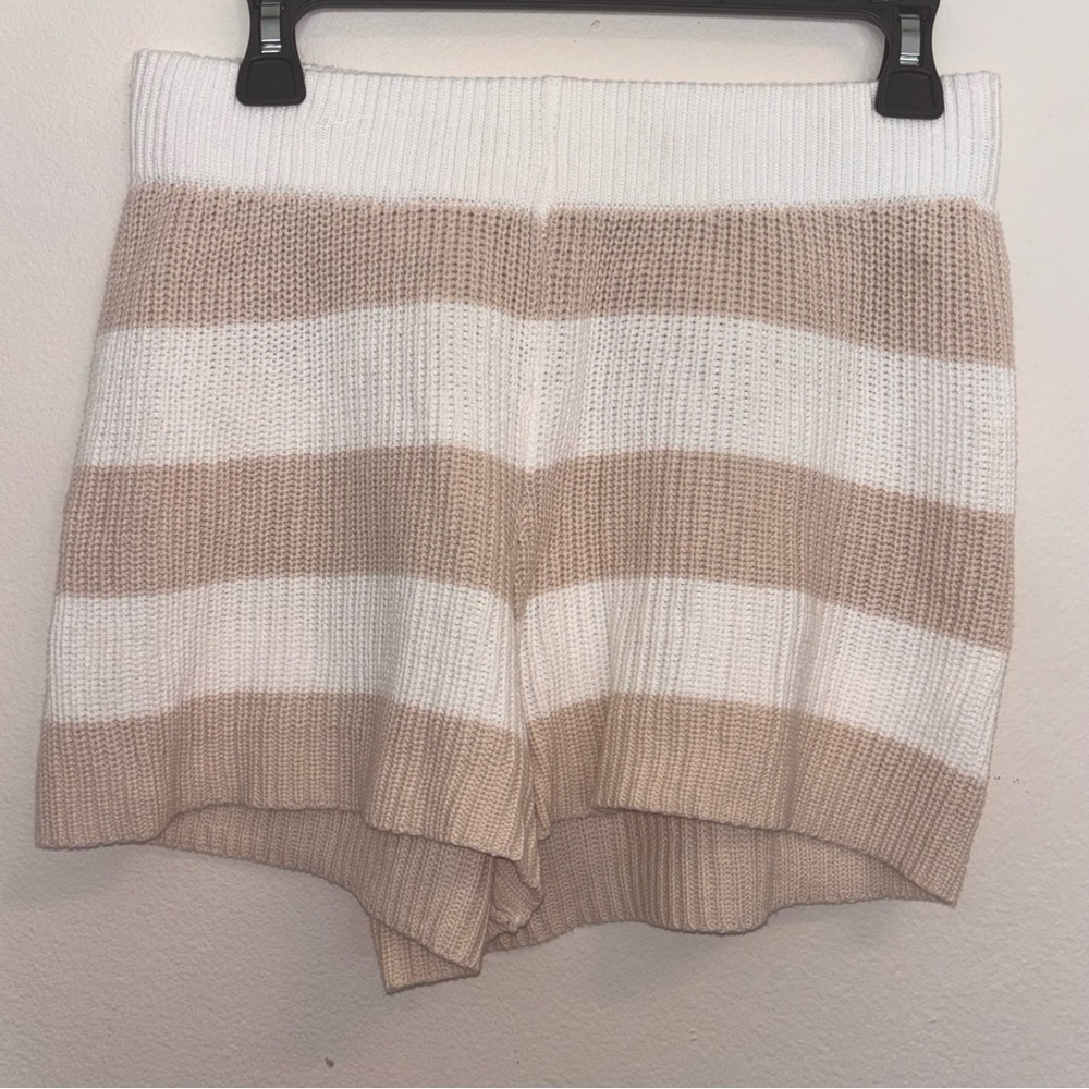 Sincerely Jules Knit Lounge Shorts Neutral Striped Cozy Medium